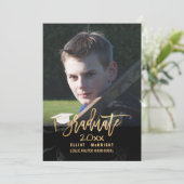 PixDezines Imitats Gold/Schwarzer Marmor Abschluss Einladung (Stehend Vorderseite)