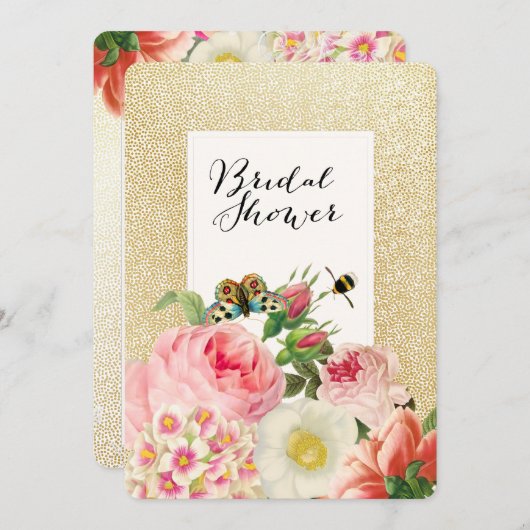 PixDezines Imitats Goldflecken/Rose/Brautparty Einladung (Vorne/Hinten)