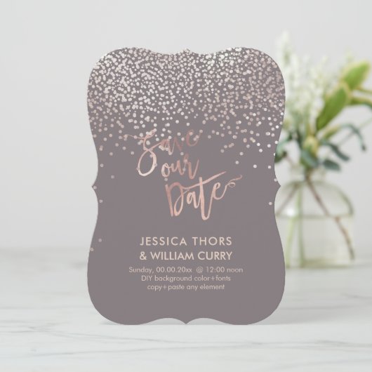 PixDezines Imitats Rose Gold Confetti Save the Dat Save The Date (Stehend Vorderseite)