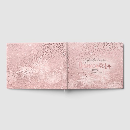 PixDezines IMITATS ROSE GOLD CONFETTI+SNOW BOKEH Gästebuch (Voll)