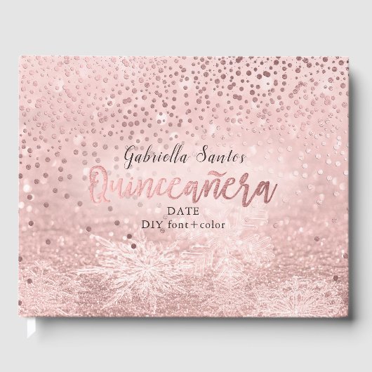 PixDezines IMITATS ROSE GOLD CONFETTI+SNOW BOKEH Gästebuch (Vorderseite)