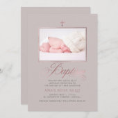 PixDezines Imitats Rose Gold Cross Taufen Einladung (Vorne/Hinten)