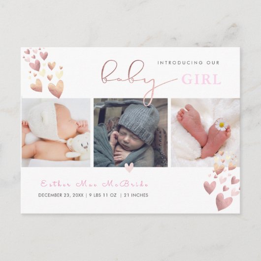 PixDezines Imitats Rose Gold Herzen Postkarte (Vorderseite)