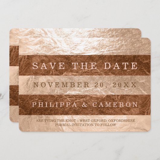 PixDezines Imitats Rose Gold+Kupferstreifen/rett Save The Date (Vorne/Hinten)