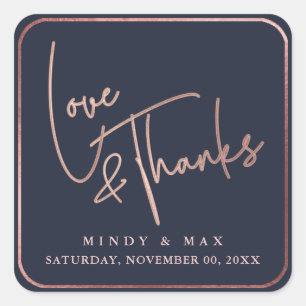 PixDezines IMITATS ROSE GOLD LIEBE+DANKS DIY FARBE Quadratischer Aufkleber