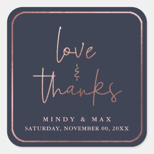 PixDezines IMITATS ROSE GOLD LIEBE+DANKS|DIY FARBE Quadratischer Aufkleber (Vorderseite)