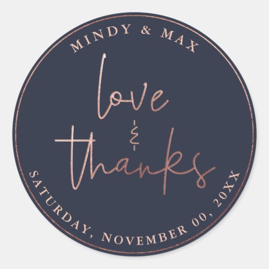 PixDezines IMITATS ROSE GOLD LIEBE+DANKS|DIY FARBE Runder Aufkleber (Vorderseite)