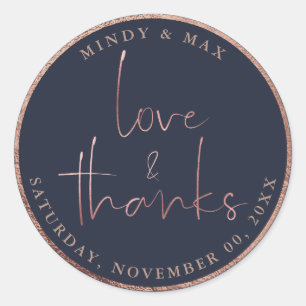 PixDezines IMITATS ROSE GOLD LIEBE+DANKS DIY FARBE Runder Aufkleber