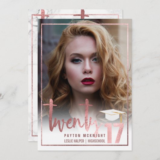 PixDezines Imitats Rose Gold/Marmor Abschluss Einladung (Vorne/Hinten)