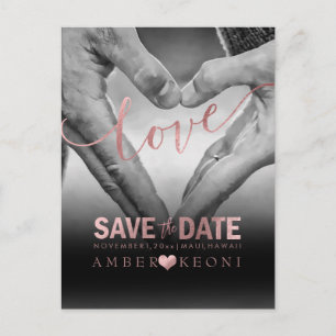 PixDezines Imitats Rose Gold Save the Date/Herz Ankündigungspostkarte