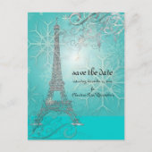 PixDezines Imitats Silver Eiffel Tower/Aquamarin Ankündigungspostkarte (Vorderseite)