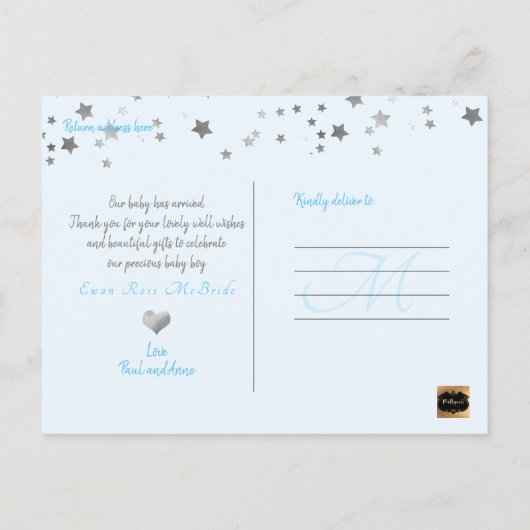 PixDezines Imitats Silver Stars/Birth Announce Ankündigungspostkarte (Rückseite)