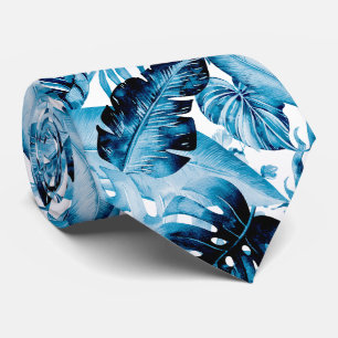 PixDezines Indigo Blaues Tropisches Blattwerk Krawatte