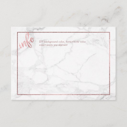 PixDezines INFO-KARTEN/MARBLE+IMITATE ROSE GOLD Begleitkarte (Vorderseite)