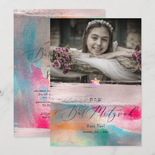 PixDezines Irisierende Wasserfarbe Bat Mitzvah Einladung