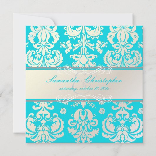 PixDezines Isabella Damask, Perle+Aqua/DIY Farbe Einladung (Vorderseite)