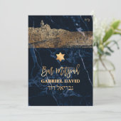 PixDezines Jerusalem+Blauer Marmor Bar Mitzvah Einladung (Stehend Vorderseite)