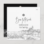 PixDezines Jerusalem Schwarz-weiß Moderne Mitzvah Einladung (Vorne/Hinten)