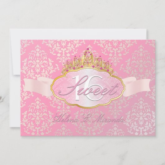 PixDezines josephine Damask süß 16/tiara Einladung (Vorderseite)