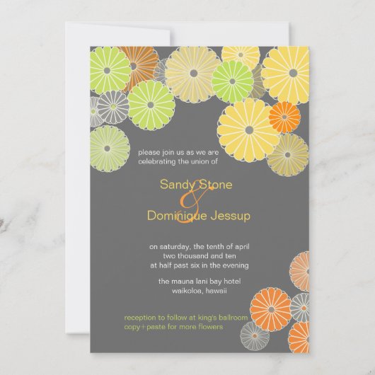 PixDezines Kiku (Chrysanthemum), Zitrusfarbe Einladung (Rückseite)