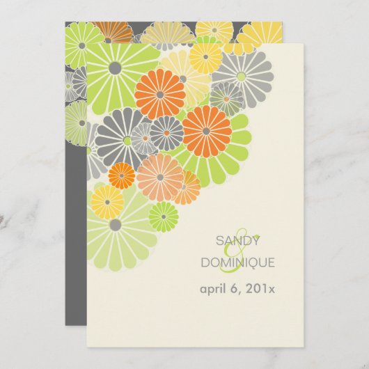 PixDezines Kiku (Chrysanthemum), Zitrusfarbe Einladung (Vorne/Hinten)