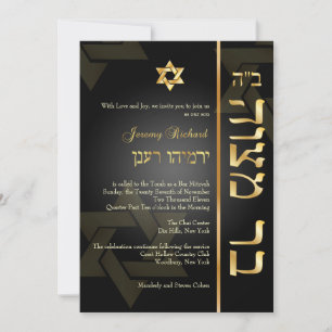 PixDezines Klassische Bar Mitzwa/schwarz+gold Einladung
