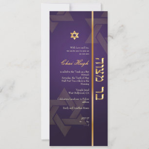 PixDezines Klassischer Bar Mitzvah/lila/gold Einladung