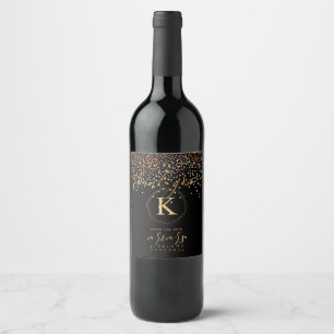 PixDezines Konfetti+Monogramm A-Z, Neu Herr Frau Weinetikett