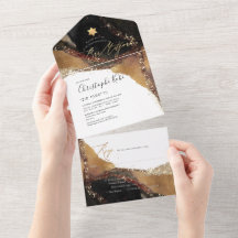 PixDezines Kosmische schwarze Goldene Bar-Mizwa