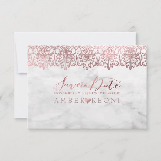 PixDezines Lace Rose Gold/Marmor/Rett Datum Save The Date (Vorderseite)