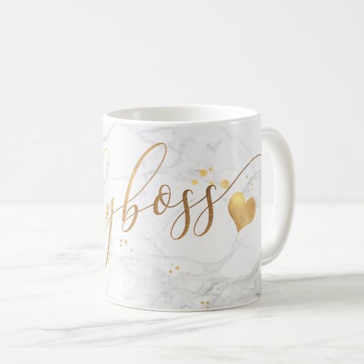PixDezines LADYBOSS Marble+Imitats Gold/Script Kaffeetasse (VorderseiteRechts)