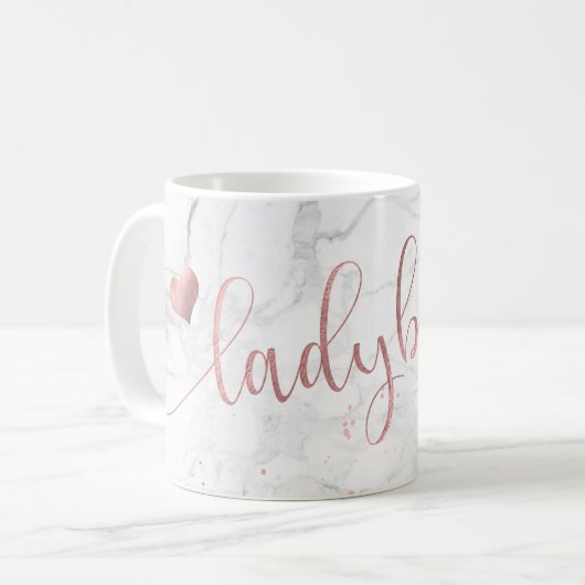 PixDezines LADYBOSS Marble+Imitats Rose Gold/Scrip Kaffeetasse (Vorderseite Links)
