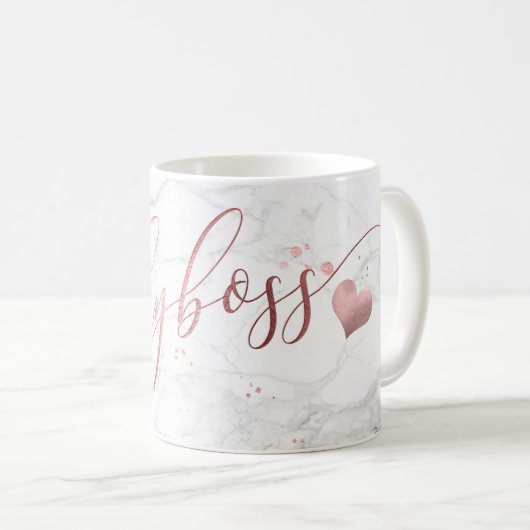 PixDezines LADYBOSS Marble+Imitats Rose Gold/Scrip Kaffeetasse (VorderseiteRechts)