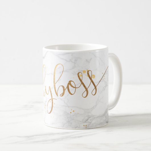 PixDezines LADYBOSS Marmor+Imitate Gold/Script Kaffeetasse (VorderseiteRechts)