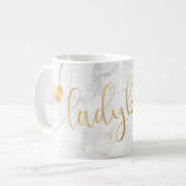 PixDezines LADYBOSS Marmor+Imitate Gold/Script Kaffeetasse (Vorderseite Links)