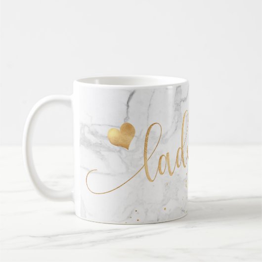 PixDezines LADYBOSS Marmor+Imitate Gold/Script Kaffeetasse (Links)