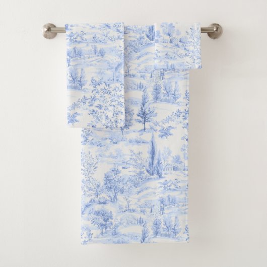 PixDezines Landschaft Chinoiserie, Hellblau Badhandtuch Set (Insitu)