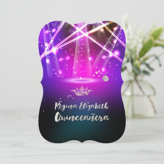 PixDezines Laser Lights Quinceanera/Sweet 15 Einladung (Stehend Vorderseite)