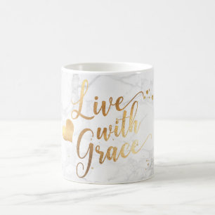 PixDezines LEBE MIT ANMUT/Marmor+Falsches Gold Sch Kaffeetasse