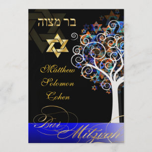 PixDezines Lebensbaum Mitzwa/metallisches Eis Einladung