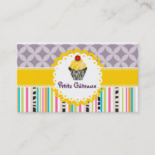 PixDezines lemon Wirbel cupcake+stripes Visitenkarte