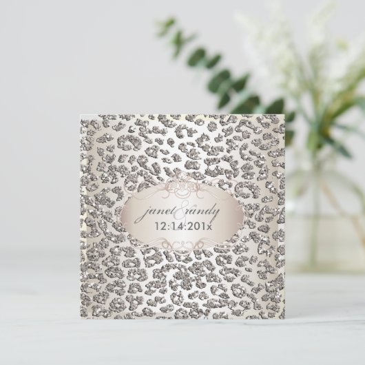 PixDezines Leopard-Drucke/Imitat-Glitzer Einladung (Stehend Vorderseite)