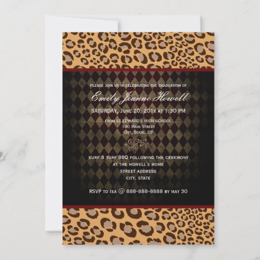 PixDezines LEOPARD GRADUATION Einladung (Rückseite)