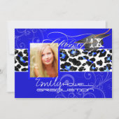 PixDezines Leopard Print Abschluss, Electric Blue Einladung (Vorderseite)