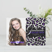 PixDezines Leopard Print Abschluss, Lila Einladung (Stehend Vorderseite)