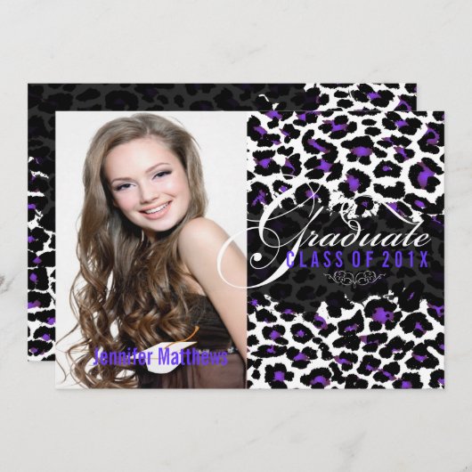 PixDezines Leopard Print Abschluss, Lila Einladung (Vorne/Hinten)