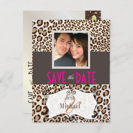 PixDezines Leopard, Save the Date Postkarten aus F (Vorne/Hinten)