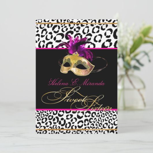 PixDezines Leopard Sweet 16 Masquerade / DIY Farbe Einladung (Stehend Vorderseite)