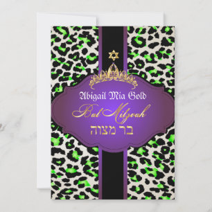 PixDezines Leopard+Tiara/Bat Mizwa Einladung