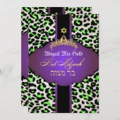 PixDezines Leopard+tiara/Fledermaus-Mitzvah Einladung (Vorne/Hinten)